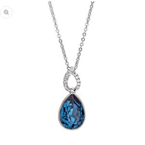 Rhodium necklace with pear shaped Montana blue crystal & crystal bale Gorgeous